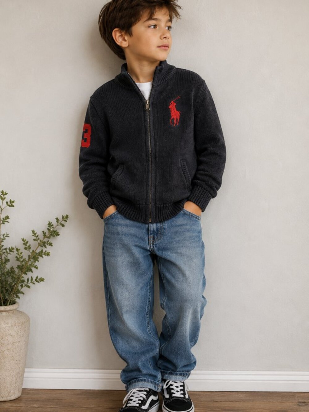 Polo Ralph Lauren Boys Size 6 Full Zip Cotton Sweater Big Pony Preppy